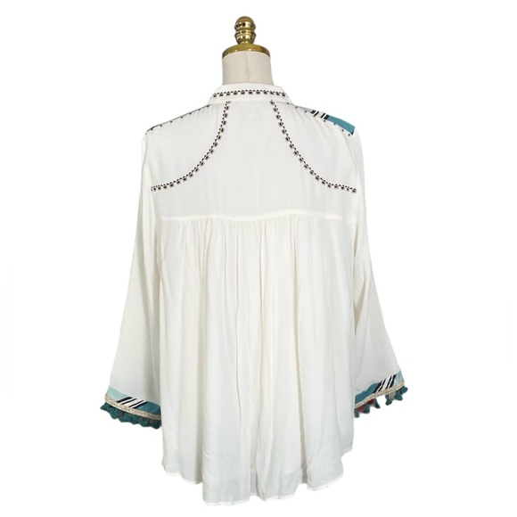 Chico’s Women's White Embellished Open Front Tassle Tie Lightweight Jacket Sz L - Picture 7 of 13